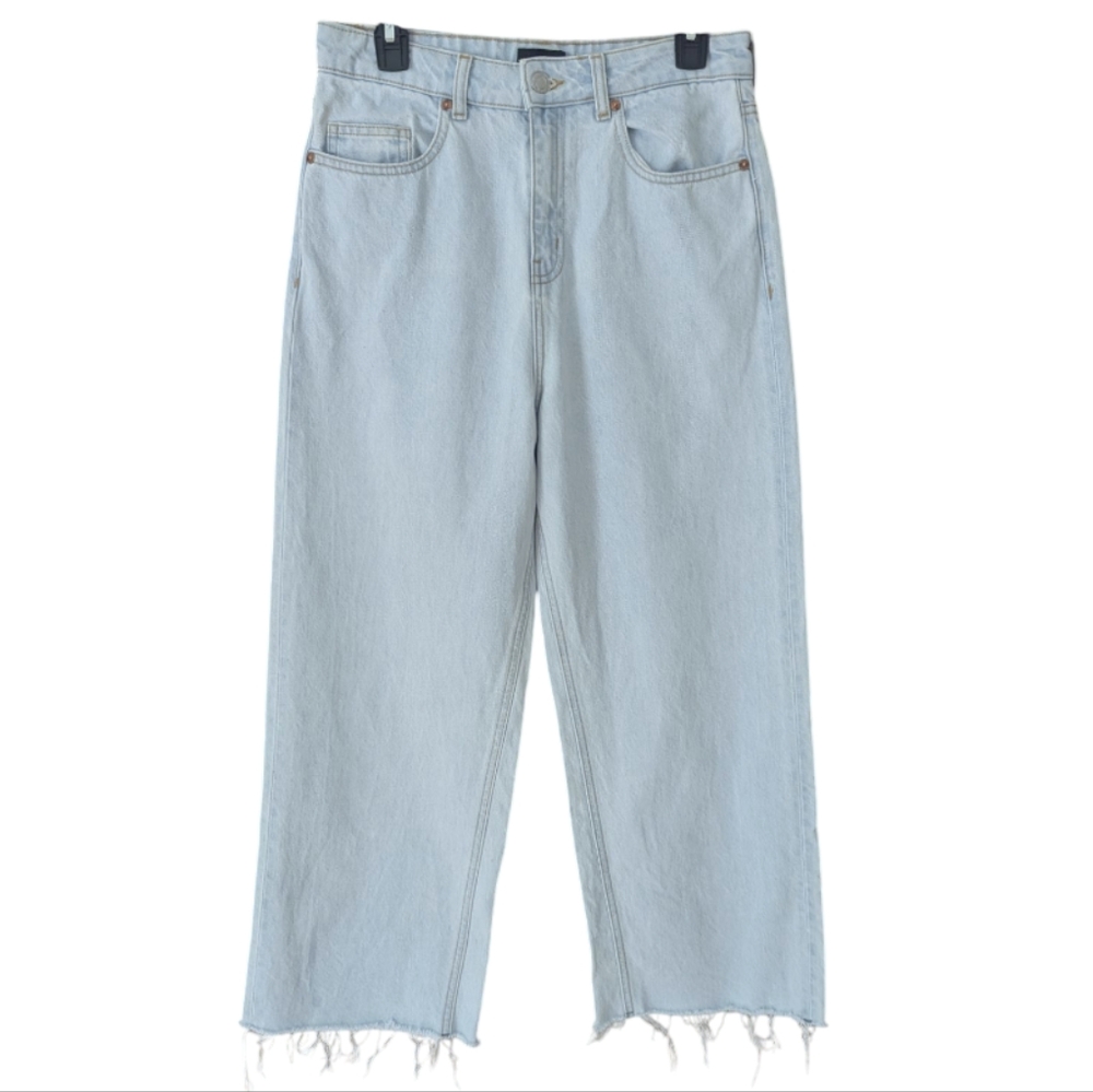 Frank And Oak Nina Wide-Leg Cropped Jeans in Washed Blue - Women's 29